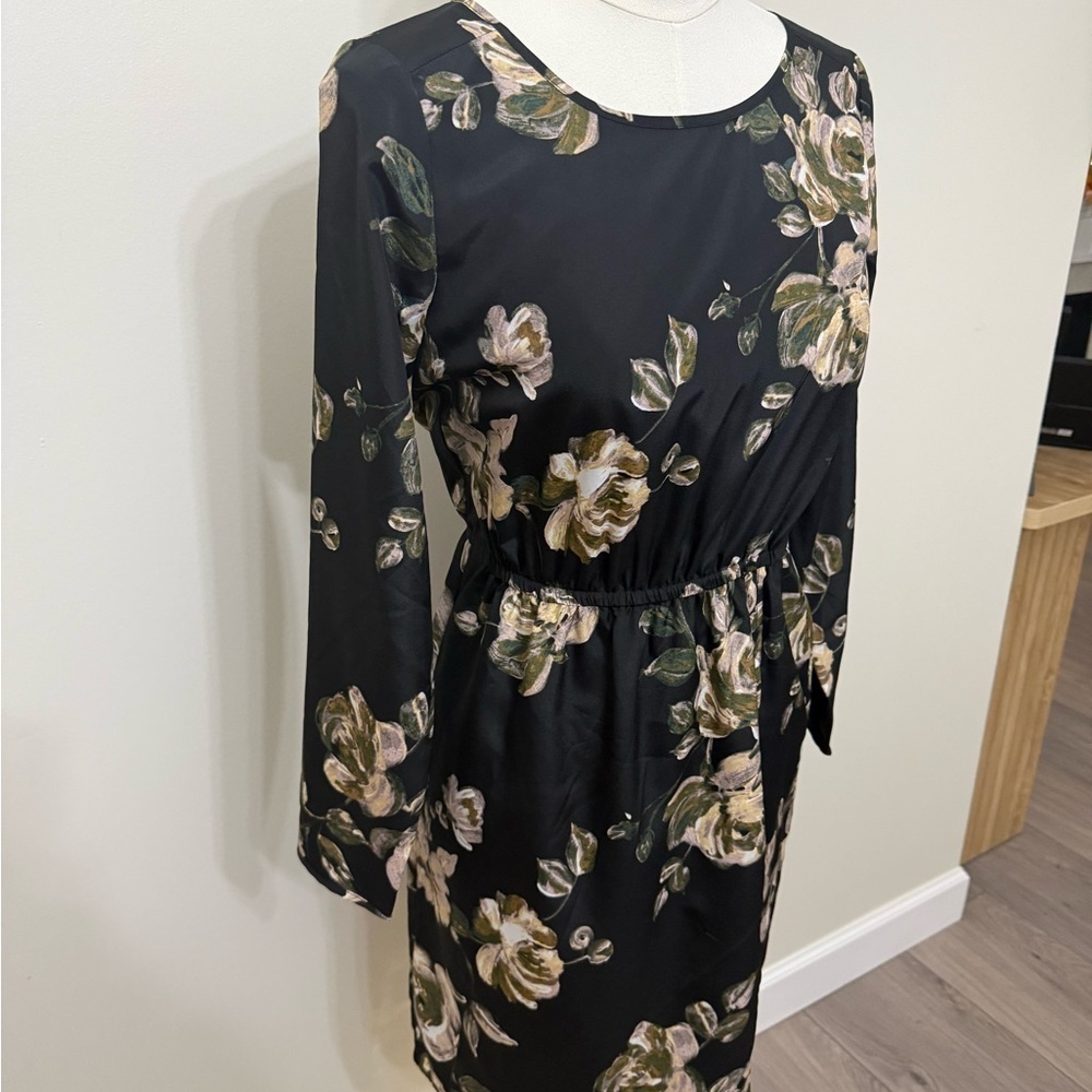 J. Crew Black Floral Long Sleeve Dress - Picture 4 of 8